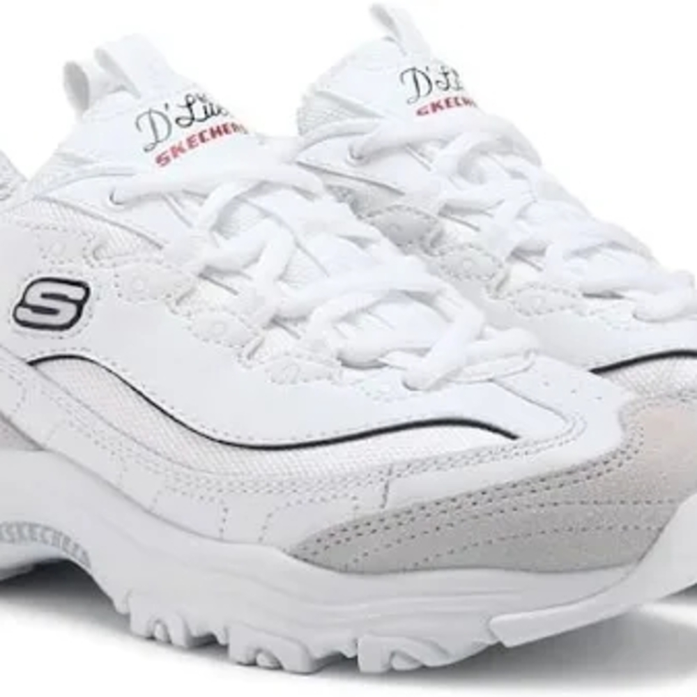 Skechers White and Gray Chunky Sneakers with Breathable Mesh
